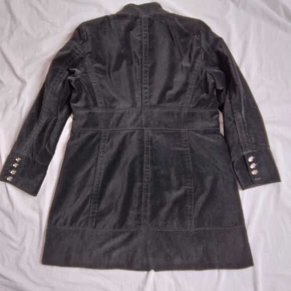 Chicos Jacket Black Velvet Coat Longline Military Steampunk Women's Size 2 - Picture 9 of 14